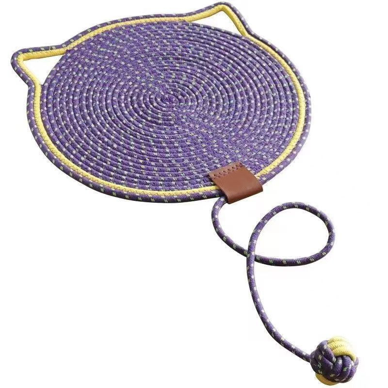 HKM-7992509 Braided Cotton Rope Cat Scratching Mat with Toy Ball - Washable & Eco-Friendly
