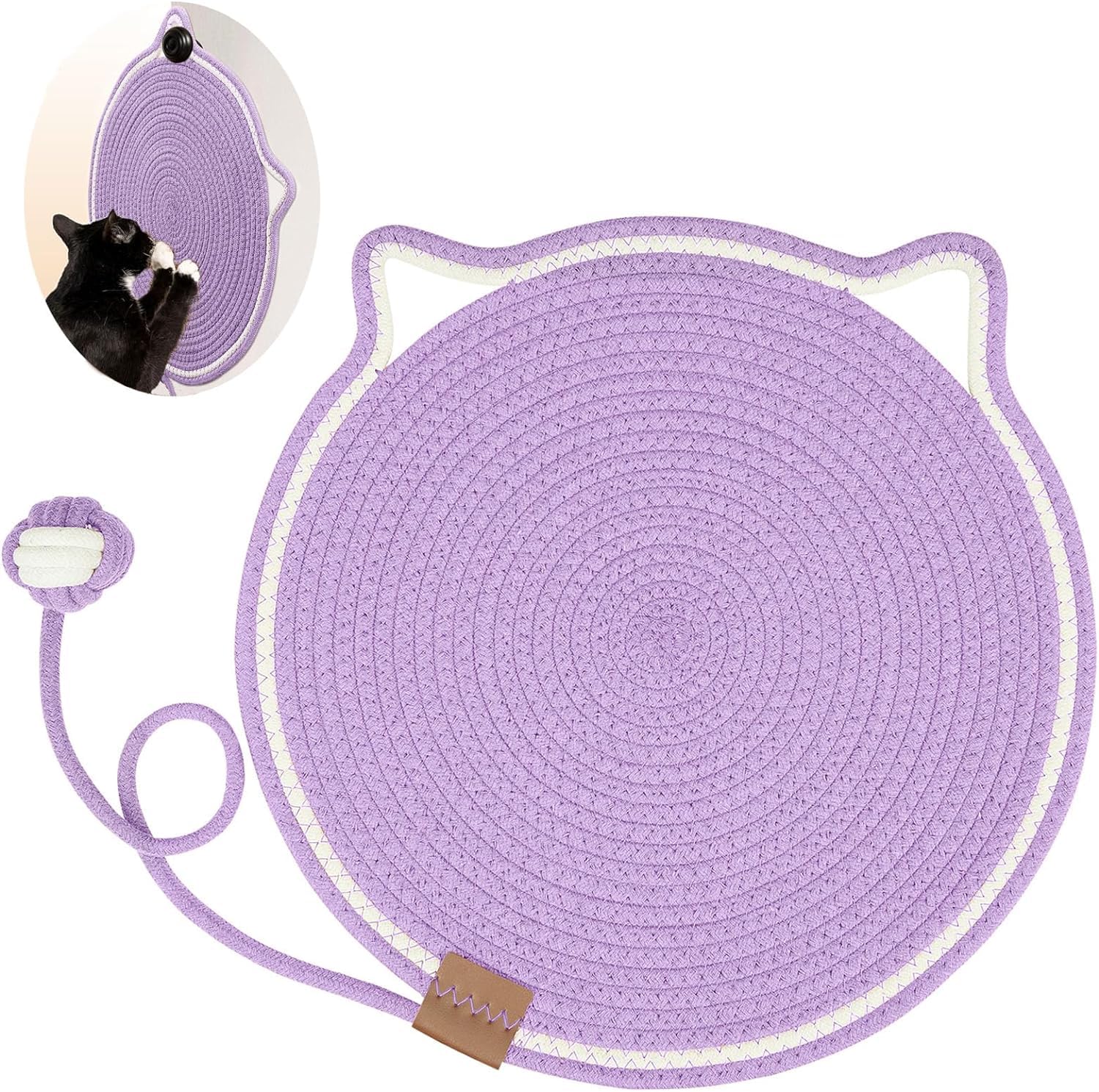 HKM-7992509 Braided Cotton Rope Cat Scratching Mat with Toy Ball - Washable & Eco-Friendly