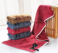 HKM-799315 Cotton Cat Face Towel with Embroidered Tail Design, 25x50cm