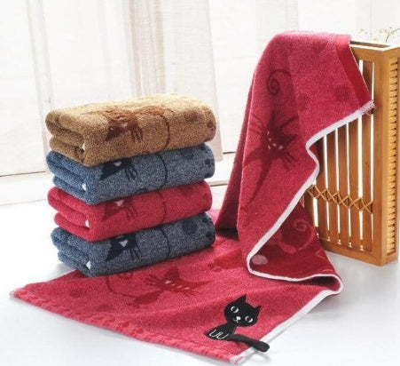 HKM-799315 Cotton Cat Face Towel with Embroidered Tail Design, 25x50cm