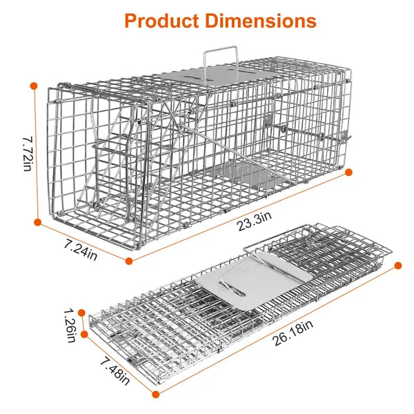 HKM-7994301 Humane Live Animal Trap for Small Wildlife – Collapsible Galvanized Wire Cage for Raccoons, Groundhogs, Armadillos, and More