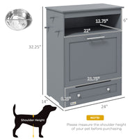 HKM-7994429 Pet Feeder Station with Storage, Raised Bowl, and Hooks for Supplies - Grey