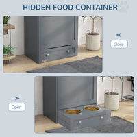 HKM-7994429 Pet Feeder Station with Storage, Raised Bowl, and Hooks for Supplies - Grey