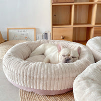 HKM-7994685 Cozy Plush Thickened Round Pet Bed for Cats and Dogs - Soft Velvet Cushion