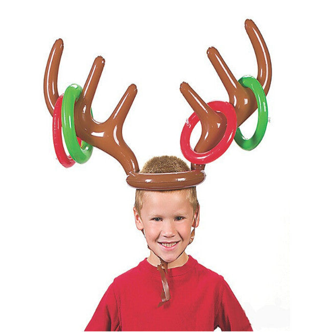 HKM-799507 Inflatable Reindeer Antler Hat Ring Toss Game - Holiday Fun for Families and Kids