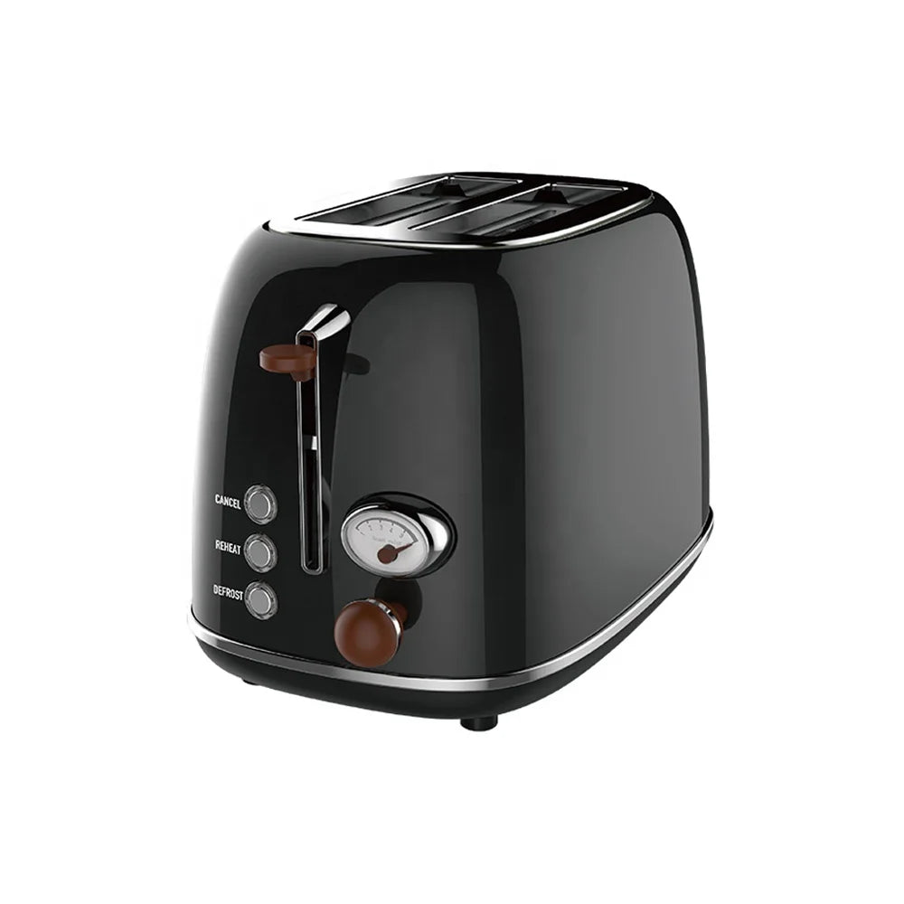 HKM-799635 Retro Stainless Steel 2-Slice Electric Bread Toaster with Crumb Tray for Household Use