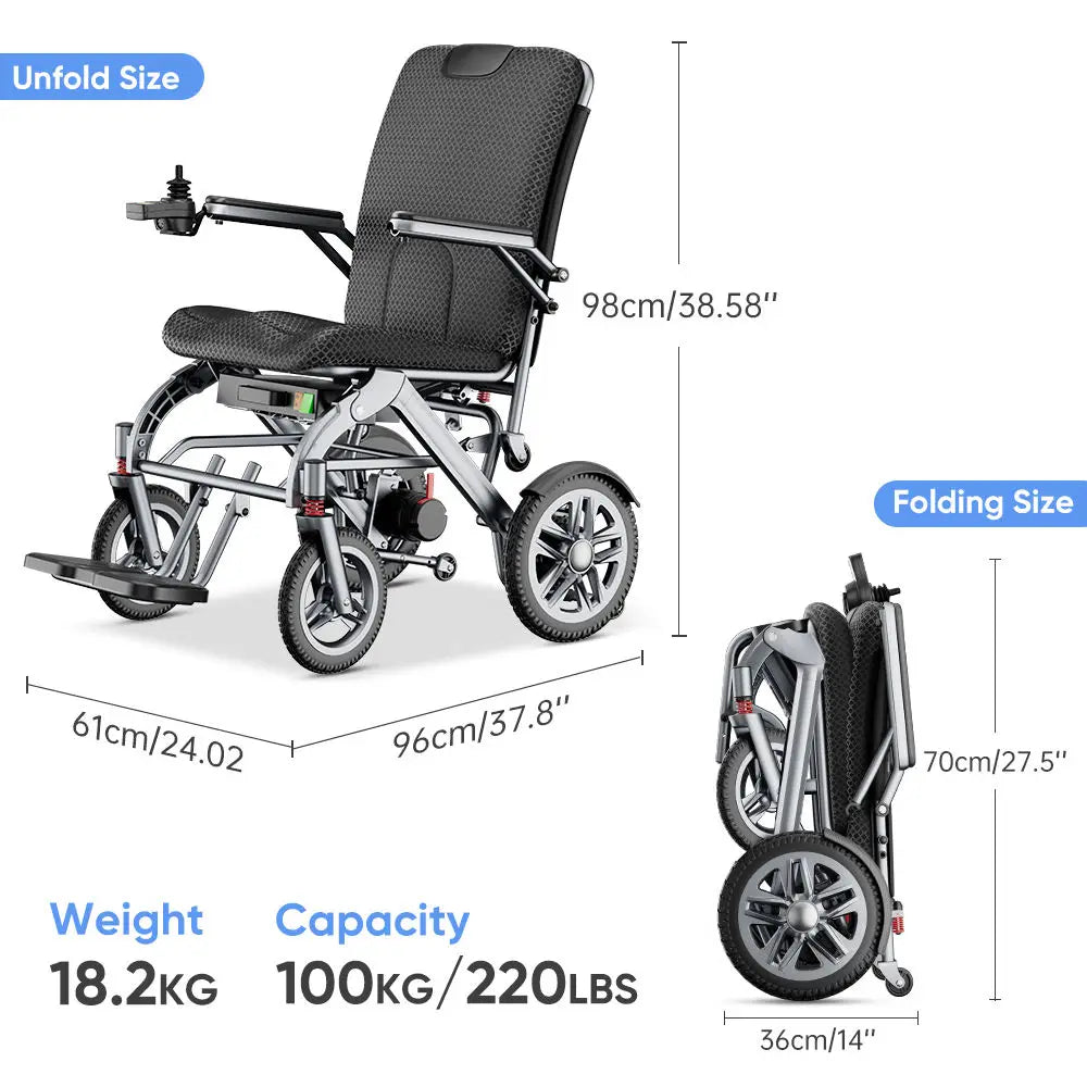 HKM-799763 Portable Lightweight Electric Wheelchair with 100kg Capacity and Foldable Aluminium Alloy Frame
