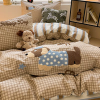 HKM-799891 Cotton Embroidered Four-Piece Bedding Set with Fitted Sheet and Pillowcases in Various Sizes