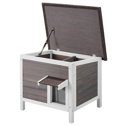 HKM-7999677 Outdoor Wooden Cat Shelter with Insulated Roof and PVC Door Flaps for All-Weather Comfort