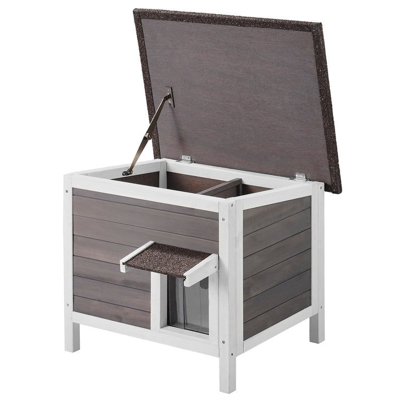 HKM-7999677 Outdoor Wooden Cat Shelter with Insulated Roof and PVC Door Flaps for All-Weather Comfort