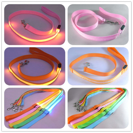 HKM-8000189 LED Dog Leash with Illuminating Nylon Strap and Replaceable Battery, Waterproof and Adjustable Brightness Options, Perfect for Night Walks