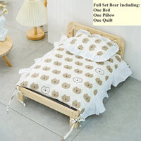 HKM-8000445 Solid Wood Cat Bed with Cozy Mattress and Pillow - Available in Bear and Floral Styles