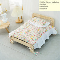 HKM-8000445 Solid Wood Cat Bed with Cozy Mattress and Pillow - Available in Bear and Floral Styles