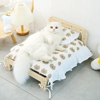HKM-8000445 Solid Wood Cat Bed with Cozy Mattress and Pillow - Available in Bear and Floral Styles