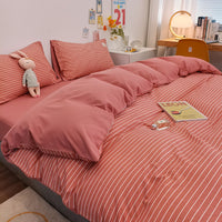 HKM-800211 Washed Cotton Japanese Plaid Bedding Set - Four-Piece in Various Colors and Sizes