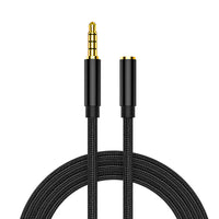 HKM-800275 Nylon Audio Extension Cable for Mobile Phones, Earphones, and Microphones - Available in 1m, 1.5m, 2m Lengths - Black and Silver Gray