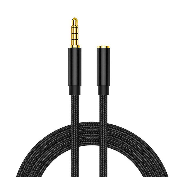 HKM-800275 Nylon Audio Extension Cable for Mobile Phones, Earphones, and Microphones - Available in 1m, 1.5m, 2m Lengths - Black and Silver Gray