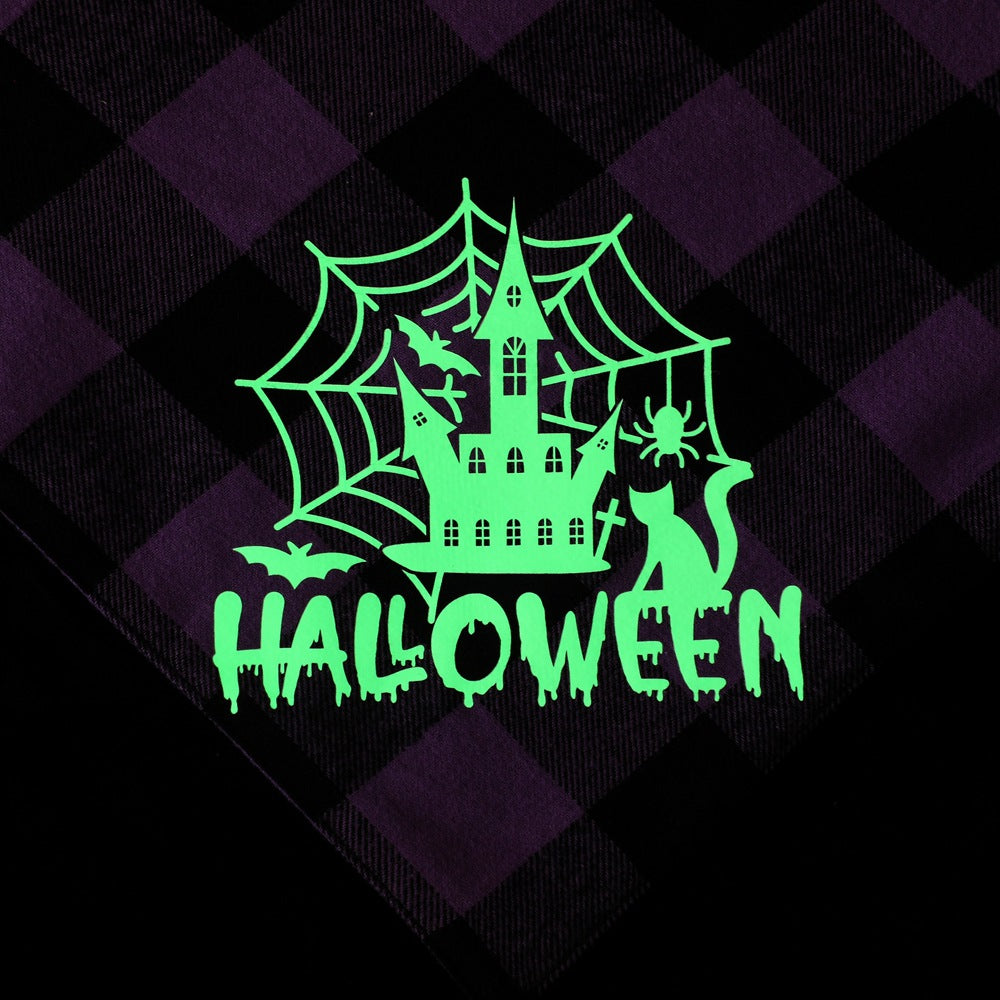 HKM-8003773 Luminous Halloween Pet Saliva Towel - Double & Single Layer Cotton with Pumpkin, Bat, and Castle Patterns