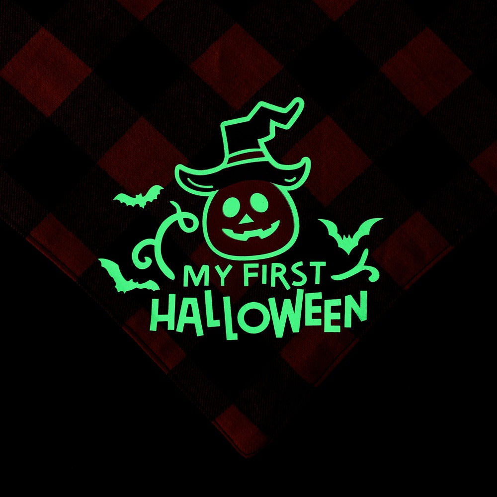 HKM-8003773 Luminous Halloween Pet Saliva Towel - Double & Single Layer Cotton with Pumpkin, Bat, and Castle Patterns