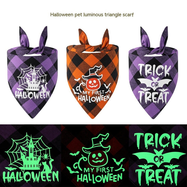 HKM-8003773 Luminous Halloween Pet Saliva Towel - Double & Single Layer Cotton with Pumpkin, Bat, and Castle Patterns