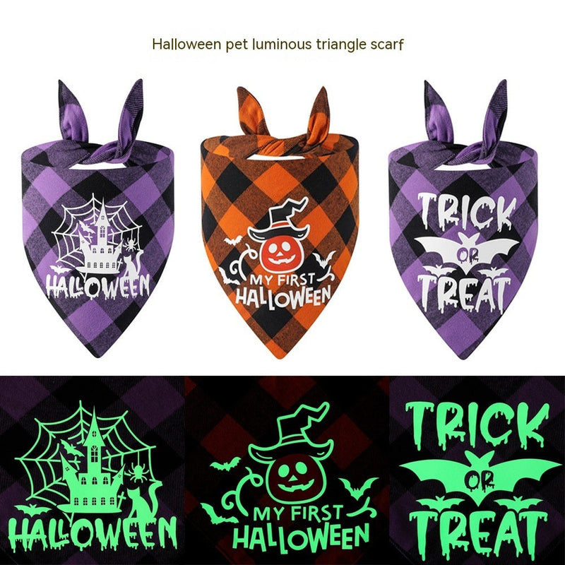 HKM-8003773 Luminous Halloween Pet Saliva Towel - Double & Single Layer Cotton with Pumpkin, Bat, and Castle Patterns