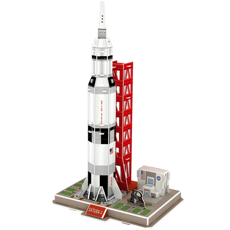 HKM-800467 3D Paper Puzzle Model of Saturn V for Kids - Educational Building Blocks Jigsaw Toy Set