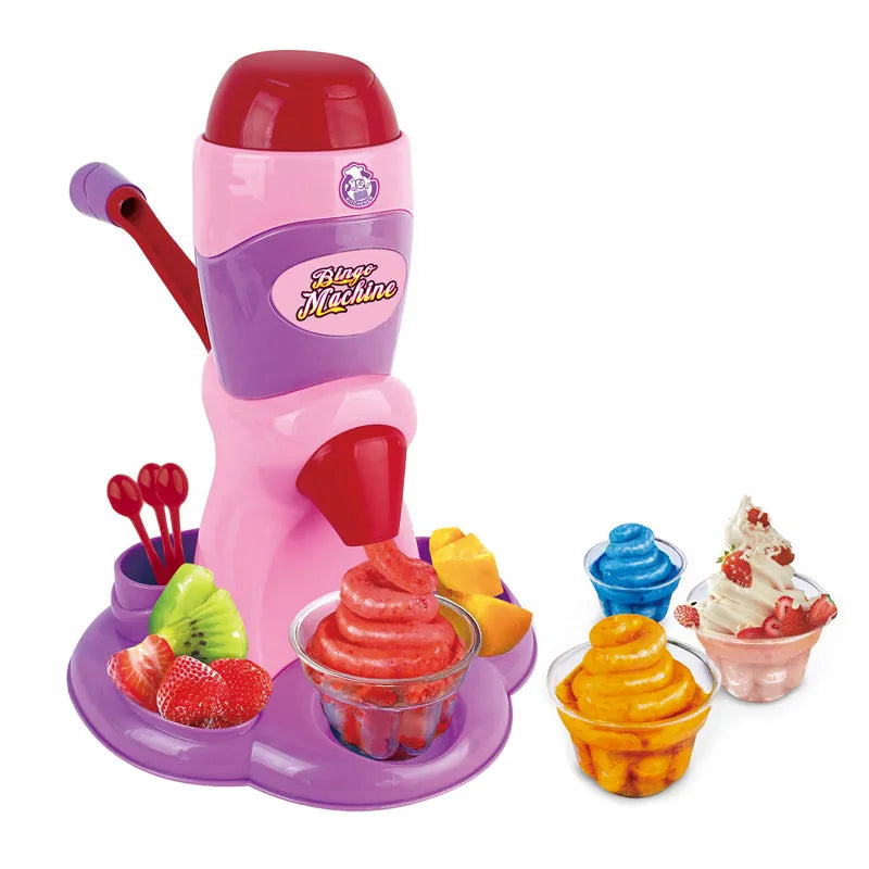 HKM-800723 Kids Plastic Ice Cream Maker Machine with Candy Cups and Spoon - Fun Kitchen Set for Ages 2 to 13