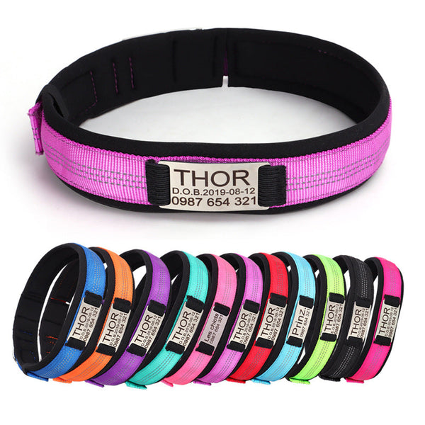 HKM-8007997 Nylon Engraved Anti-Loss Collar with Needle Buckle - Sizes S to XL