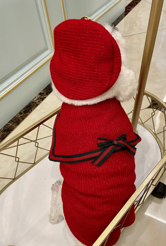 HKM-8009917 Cozy Red Wool Dog Sweater for Autumn and Winter
