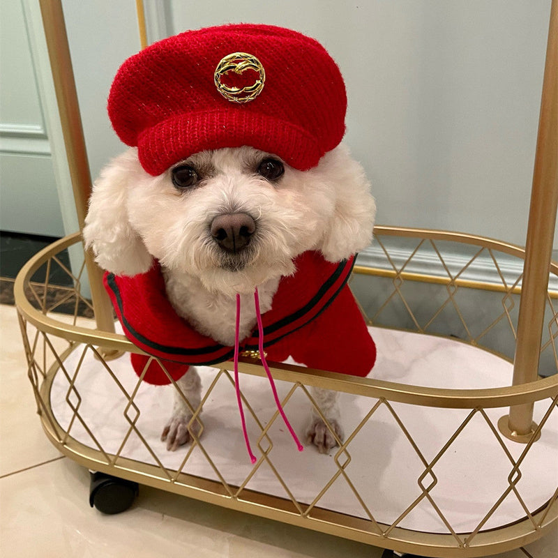 HKM-8009917 Cozy Red Wool Dog Sweater for Autumn and Winter