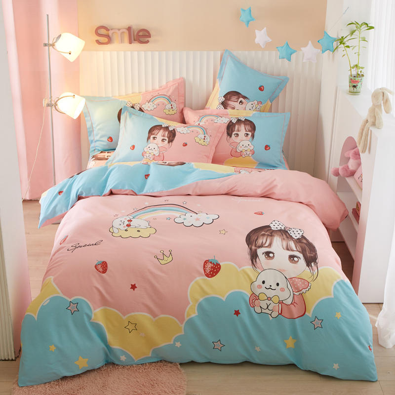 HKM-801043 Cartoon-Themed Cotton Bedding Set for Boys and Girls - Four-Piece Collection