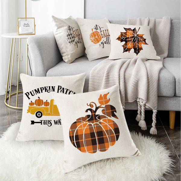 HKM-801171 Thanksgiving and Easter Themed Linen Plush Cushion Pillow - 45x45cm