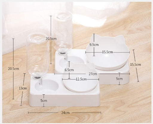 HKM-8012093 Adjustable Automatic Double Cat Drinking Bowl with PP Resin Base and PET Water Bottle