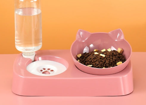HKM-8012093 Adjustable Automatic Double Cat Drinking Bowl with PP Resin Base and PET Water Bottle