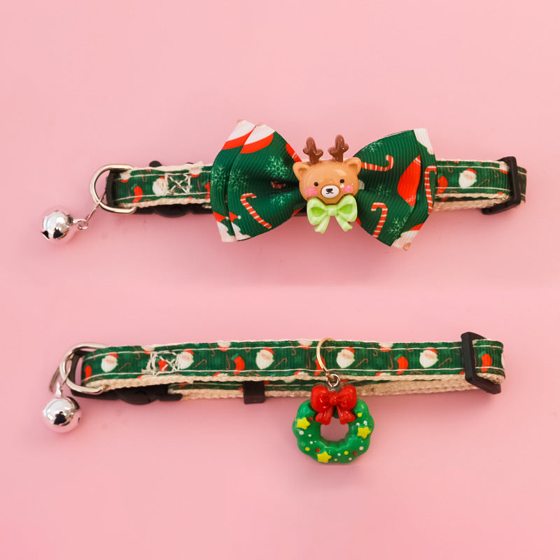 HKM-8013885 Christmas Themed Adjustable Pet Collars with Safety Buckle and Festive Bells
