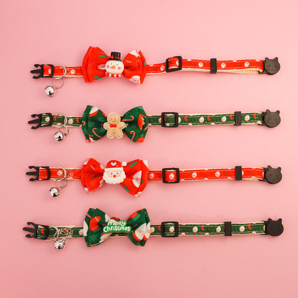 HKM-8013885 Christmas Themed Adjustable Pet Collars with Safety Buckle and Festive Bells