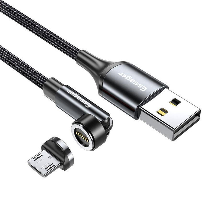 HKM-801427 3-in-1 540° Rotating Magnetic Data Cable – Mini USB, Micro USB, Type-C, 1m & 2m Length Options