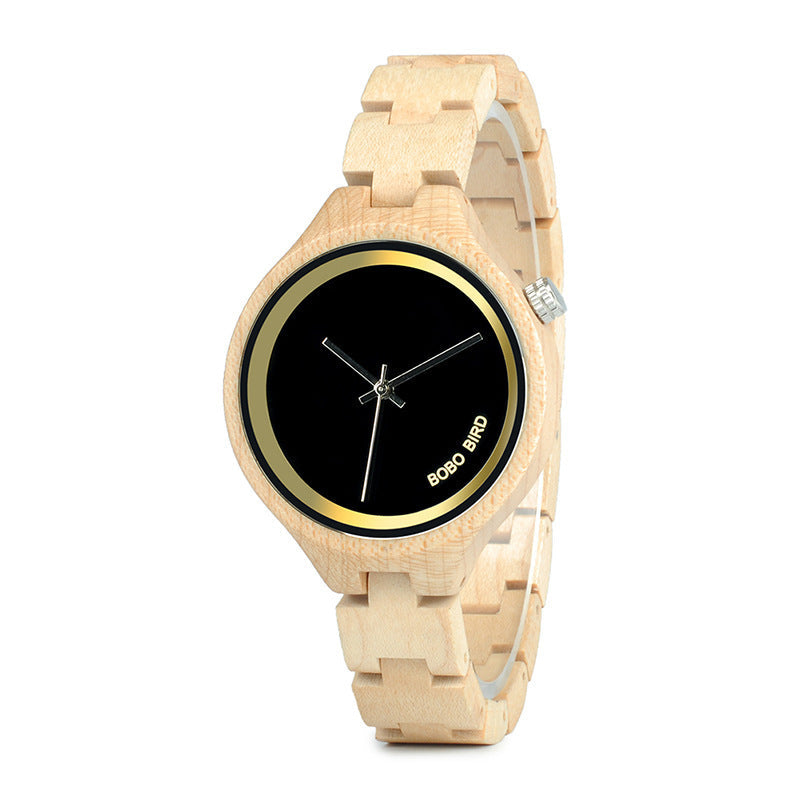 HKM-801555 Men's Casual Wooden Quartz Watch with Round Dial and Butterfly Clasp