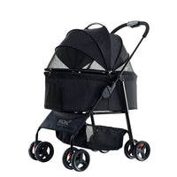 HKM-801555 Portable Double Brake One-Hand Fold Pet Stroller for Dogs and Cats