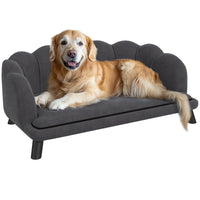 HKM-8016317 Charcoal Gray Velvet Pet Sofa for Medium to Large Dogs with Cushion and Birch Wood Legs