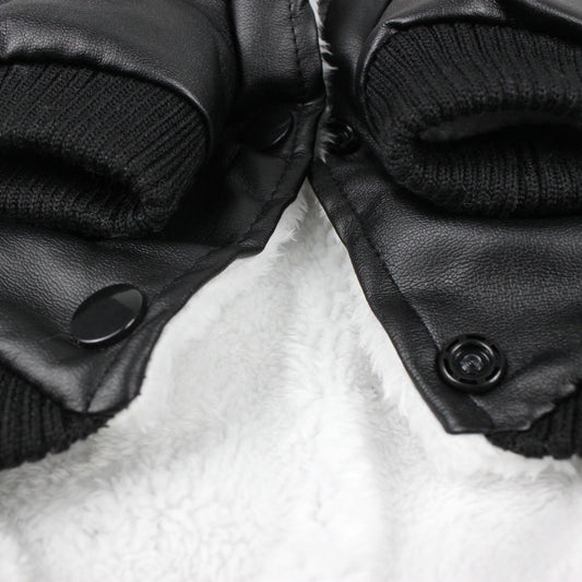 HKM-8017341 Stylish Leather Dog Coat with Fur Collar for Autumn & Winter in Black and Wine Red