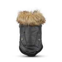 HKM-8017341 Stylish Leather Dog Coat with Fur Collar for Autumn & Winter in Black and Wine Red