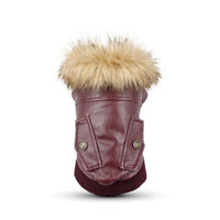 HKM-8017341 Stylish Leather Dog Coat with Fur Collar for Autumn & Winter in Black and Wine Red