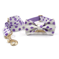 HKM-8017469 Purple Polka Dot Dog Collar and Leash Set with Bow, Ideal for Weddings and Parties