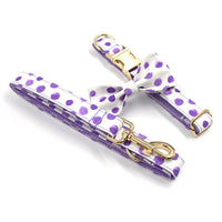 HKM-8017469 Purple Polka Dot Dog Collar and Leash Set with Bow, Ideal for Weddings and Parties