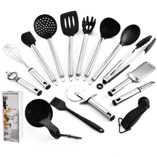HKM-801747 23-Piece Silicone Kitchenware Set for Cooking and Baking - Includes Frying Pan, Spatula, Colander, and More