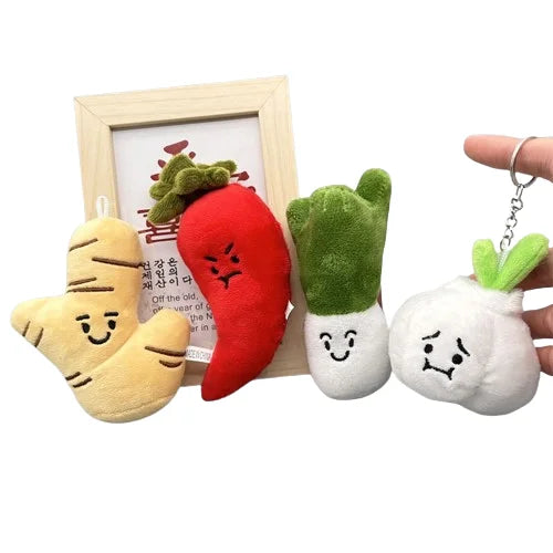 HKM-801875 Creative Cartoon Vegetable Plush Keychain - Funny Garlic, Green Onion, Ginger, Pepper Doll