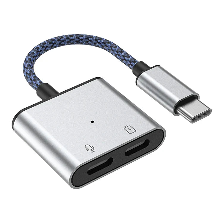 HKM-801939 Type-C to 3.5mm Headphone Jack Adapter with Audio and Charging Splitter for iPhone 15