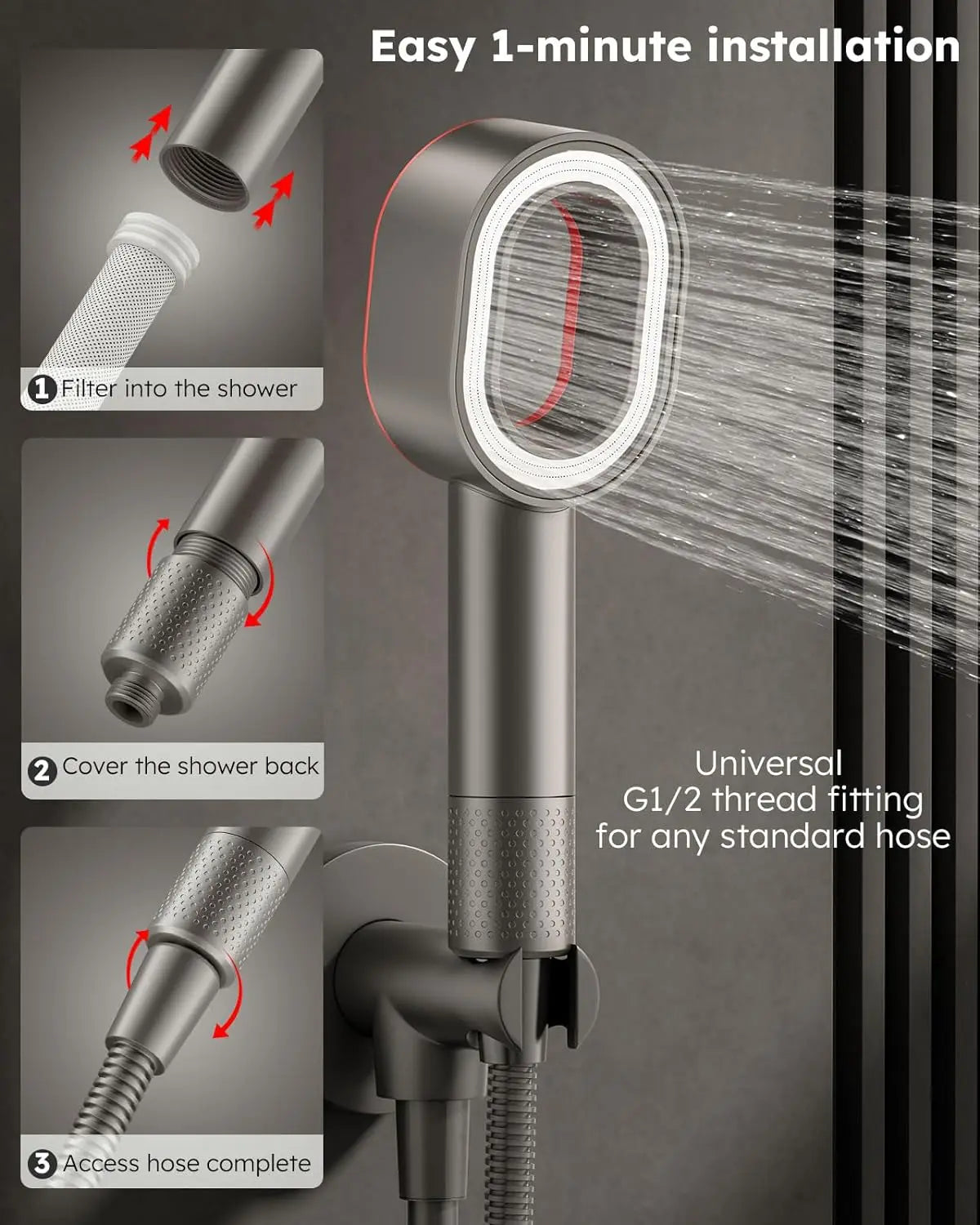 HKM-802067 Eco-Friendly Adjustable Rainfall Shower Head with Filter for Softened Water and Skin Hydration