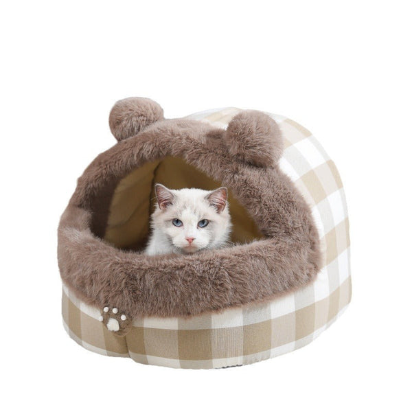 HKM-8021693 Universal Semi-closed Cat Nest for All Seasons - Thick and Warm Kennel for Small to Large Cats